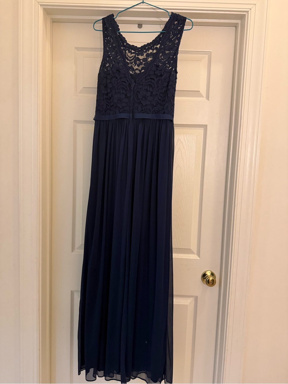 David's Bridal Navy Lace Bodice Maxi Dress